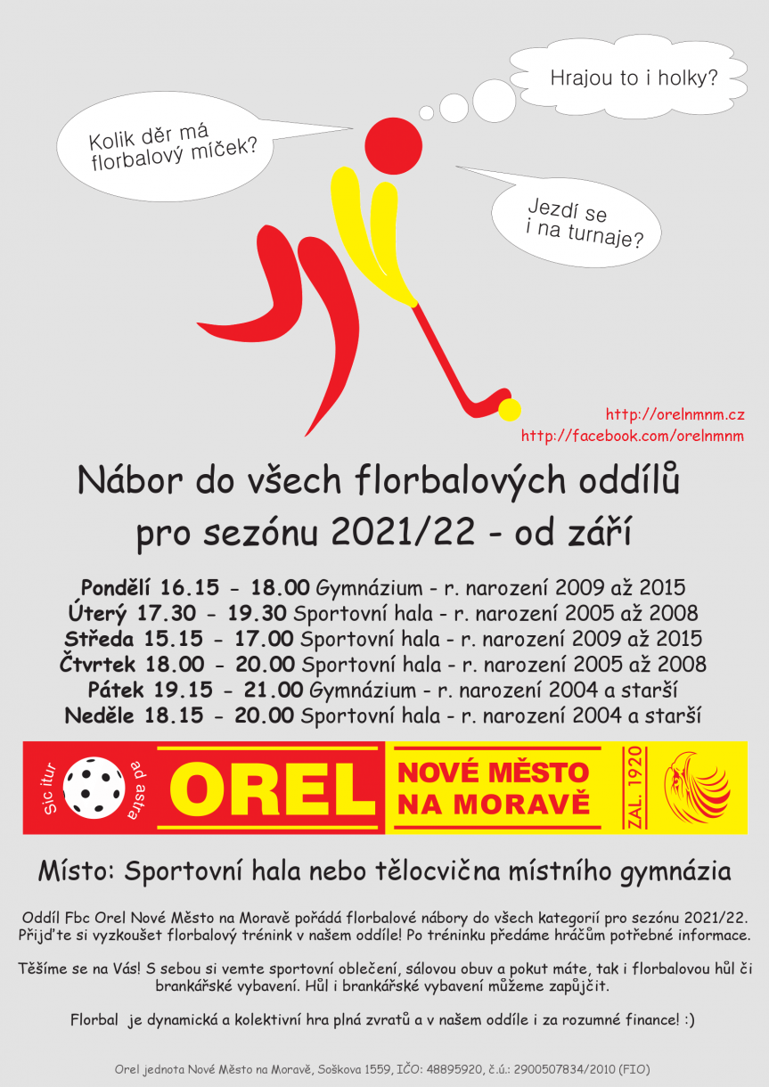 Florbalový NÁBOR (středa) – ročníky 2009 a mladší