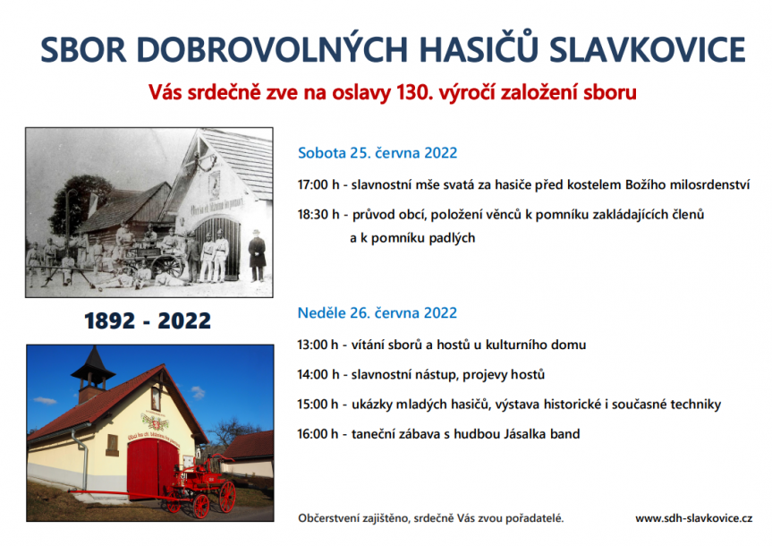 Oslavy 130. výročí založení SDH Slavkovice