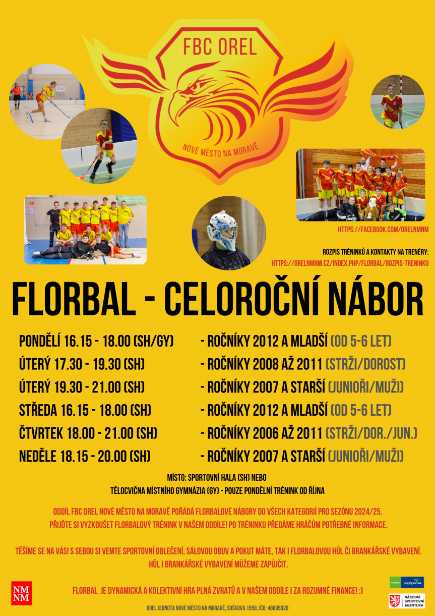 Florbalový NÁBOR (středa) – ročníky 2012 a mladší