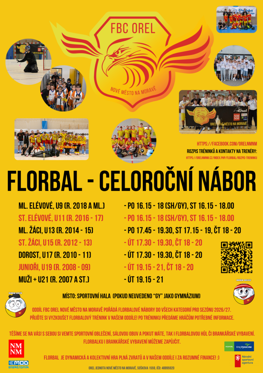 Florbalový NÁBOR (pondělí) – ročníky 2014 a mladší